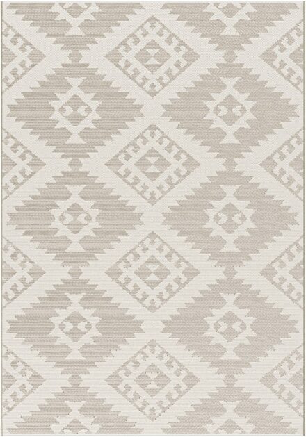 Prisma Outdoor Poly Rug 160x230cm in Taupe and Ivory finish top-down view