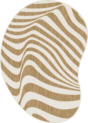 Terrazzo Shapes Bean Outdoor Poly Rug 200x290cm in Jute finish top-down view