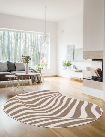 Terrazzo Shapes Bean Outdoor Poly Rug 200x290cm in Linen finish top-down view