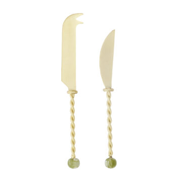 Stainless Steel Amalia Set 2 Cheese Knives in Gold and Green.